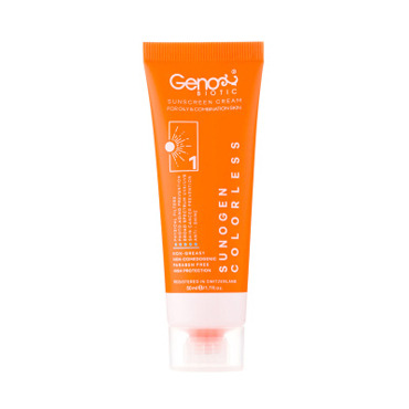ضد آفتاب ژنوبایوتیک بی رنگ پوست چرب و مختلط مدل Sunogen با SPF50