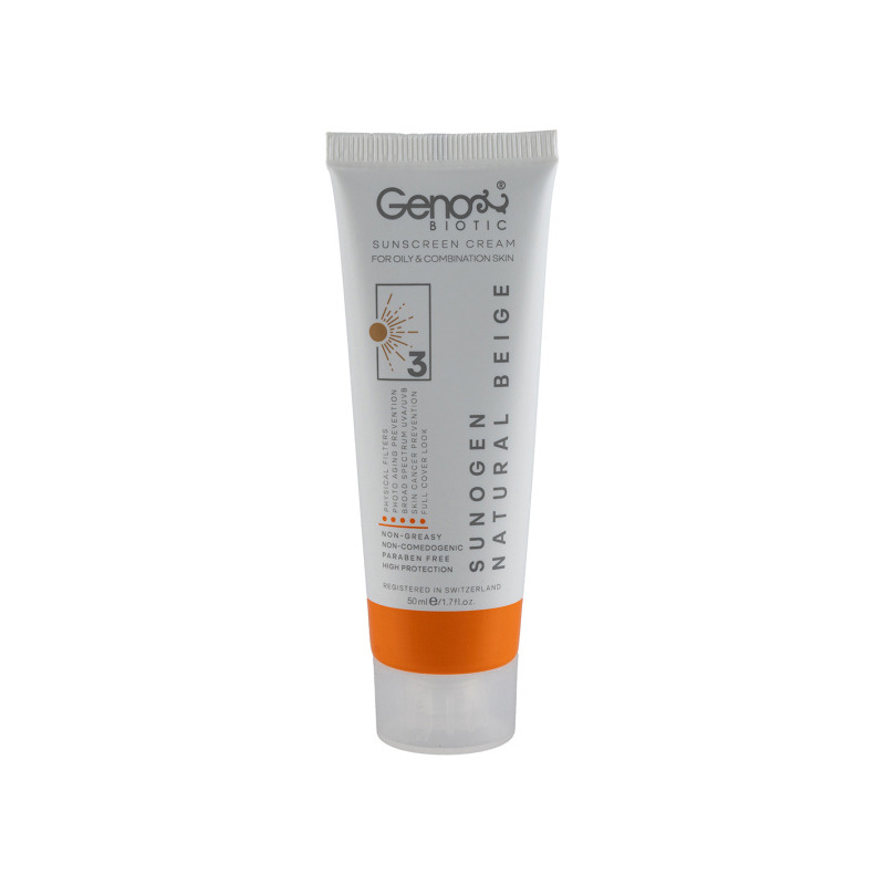 کرم ضد آفتاب رنگی ژنو بایوتیک با SPF50 مناسب پوست چرب و مختلط حجم 50 ملی لیتر